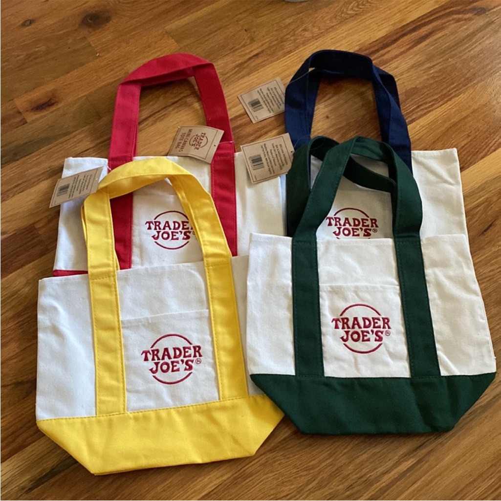 Trader Joe's Mini Tote 4 Bags Set - Red, Yellow, Green, Blue